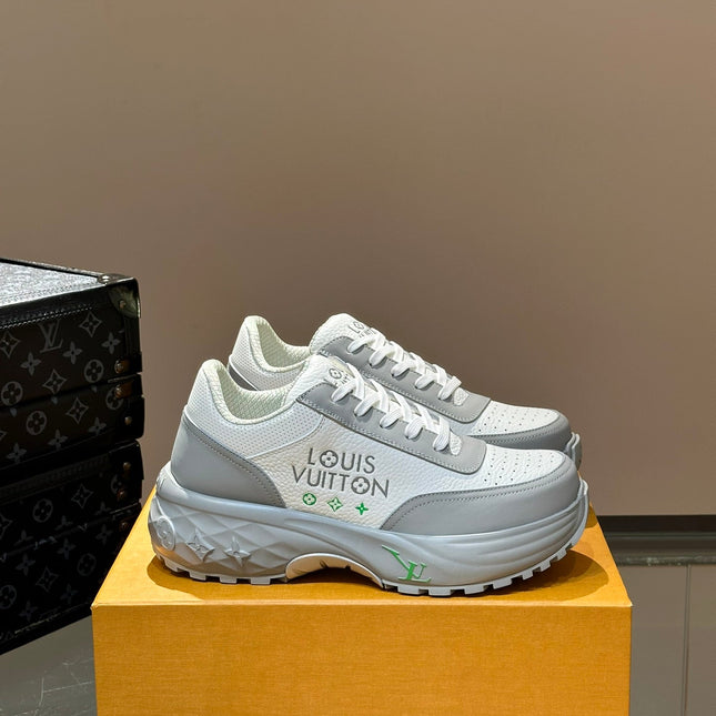 THICK-SOLED SNEAKER GREY AND WHITE CALFSKIN