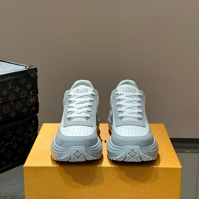 THICK-SOLED SNEAKER GREY AND WHITE CALFSKIN