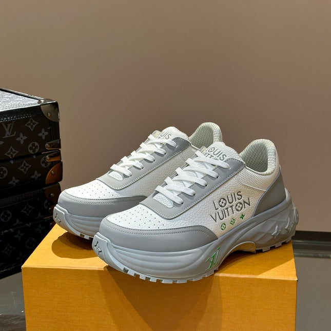 THICK-SOLED SNEAKER GREY AND WHITE CALFSKIN