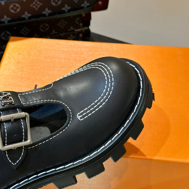 LV CHECKER MARY JANE BLACK CALFSKIN