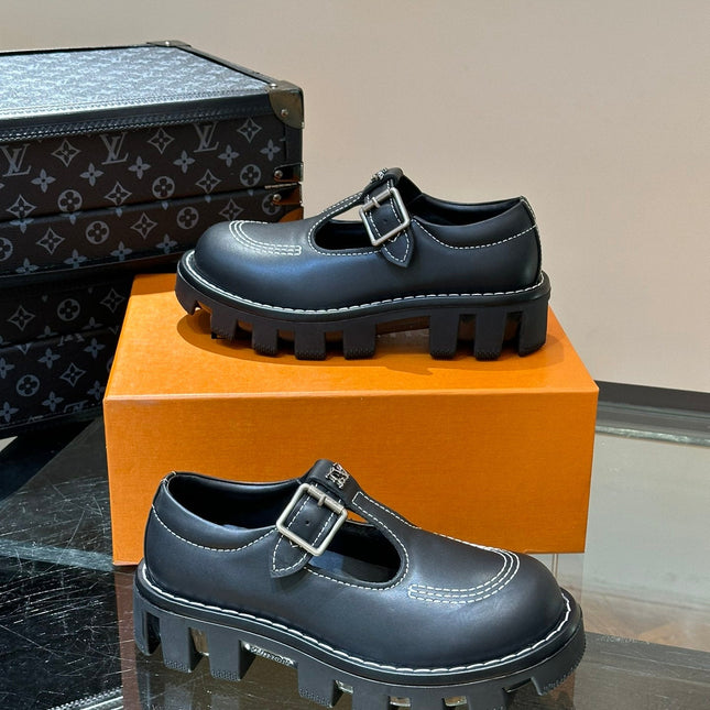 LV CHECKER MARY JANE BLACK CALFSKIN