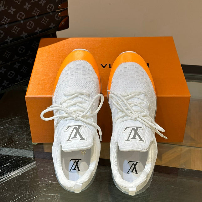 LV SNEAKERS IN GREY MIX WHITE MIX ORANGE CALFSKIN AND FABRIC BREATHABLE