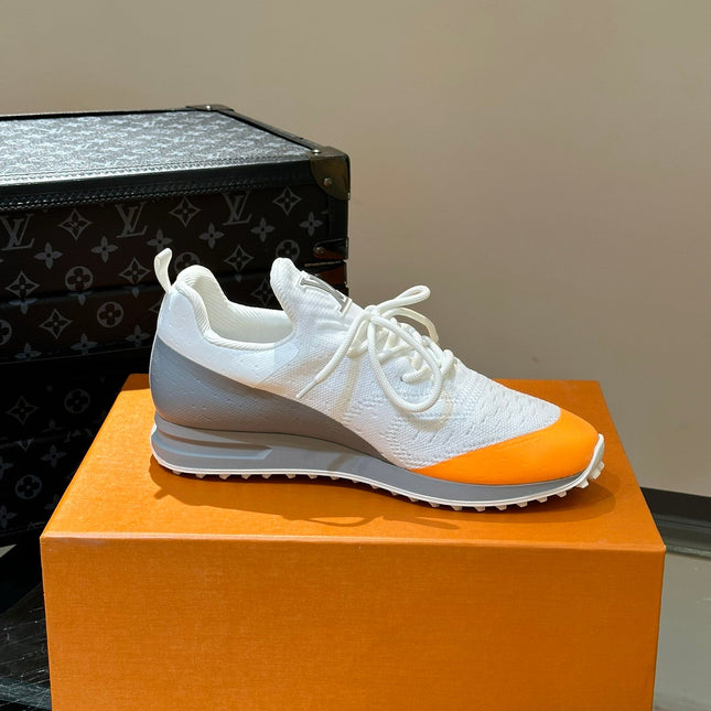 LV SNEAKERS IN GREY MIX WHITE MIX ORANGE CALFSKIN AND FABRIC BREATHABLE