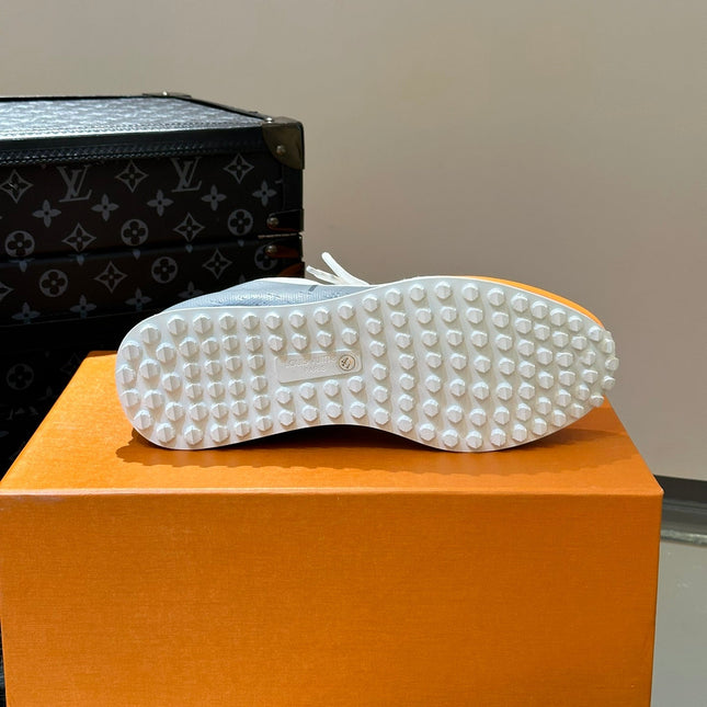 LV SNEAKERS IN GREY MIX WHITE MIX ORANGE CALFSKIN AND FABRIC BREATHABLE