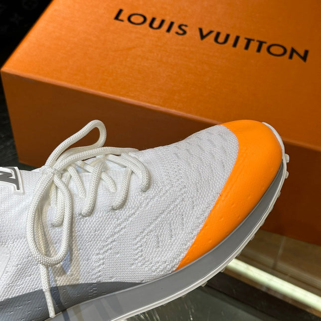 LV SNEAKERS IN GREY MIX WHITE MIX ORANGE CALFSKIN AND FABRIC BREATHABLE