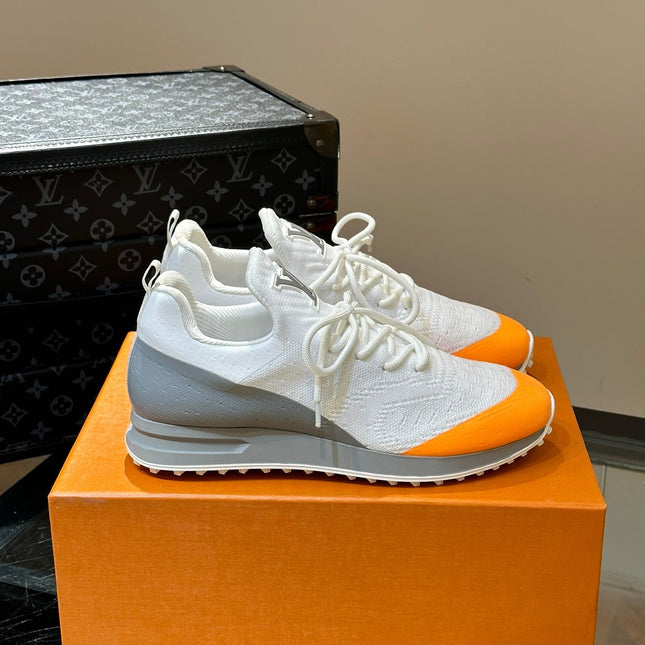LV SNEAKERS IN GREY MIX WHITE MIX ORANGE CALFSKIN AND FABRIC BREATHABLE