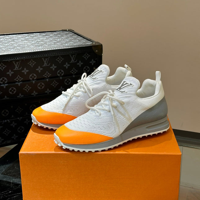 LV SNEAKERS IN GREY MIX WHITE MIX ORANGE CALFSKIN AND FABRIC BREATHABLE