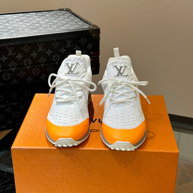 LV SNEAKERS IN GREY MIX WHITE MIX ORANGE CALFSKIN AND FABRIC BREATHABLE