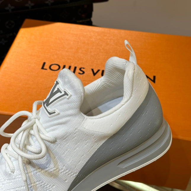 LV SNEAKERS IN GREY MIX WHITE MIX ORANGE CALFSKIN AND FABRIC BREATHABLE