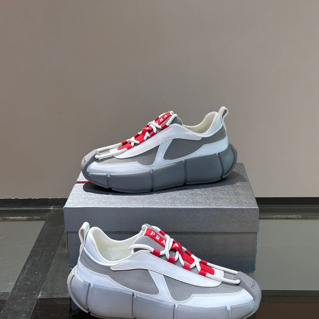 PRA AMERICA'S CUP SOFT RUBBER AND BIKE FABRIC SNEAKERS WHITE AND STEEL GREY