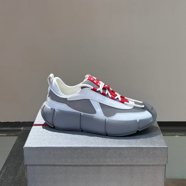 PRA AMERICA'S CUP SOFT RUBBER AND BIKE FABRIC SNEAKERS WHITE AND STEEL GREY