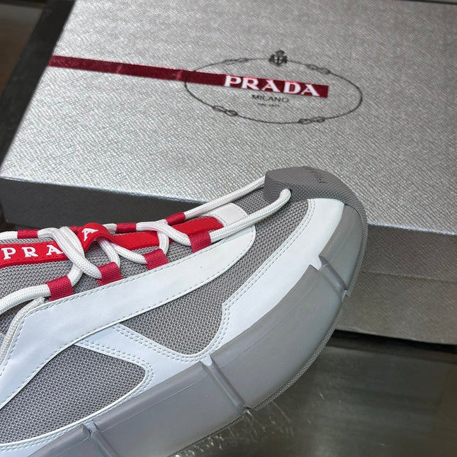 PRA AMERICA'S CUP SOFT RUBBER AND BIKE FABRIC SNEAKERS WHITE AND STEEL GREY