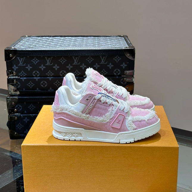 LV TRAINER SNEAKER LIGHT PINK FABRIC AND SUEDE