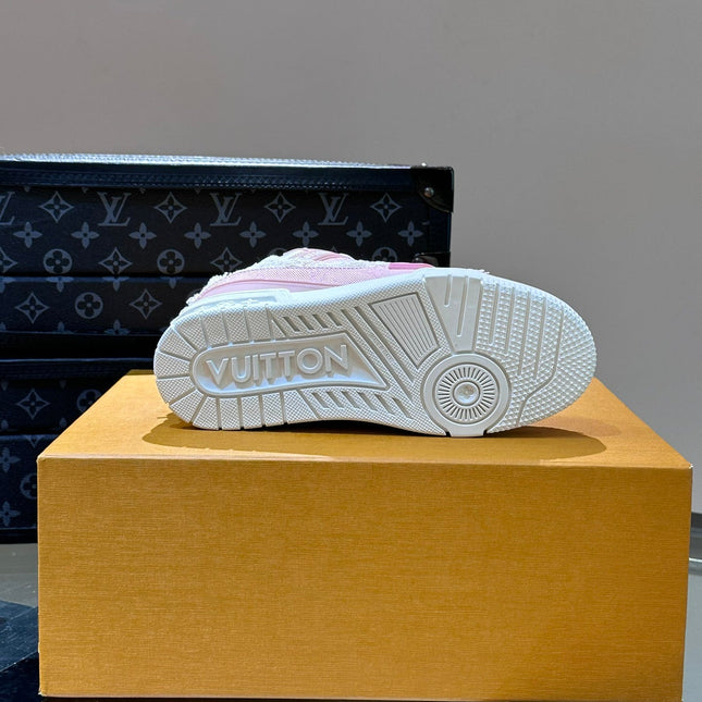 LV TRAINER SNEAKER LIGHT PINK FABRIC AND SUEDE