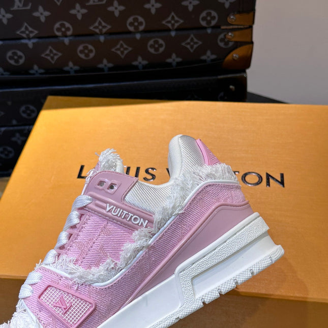 LV TRAINER SNEAKER LIGHT PINK FABRIC AND SUEDE