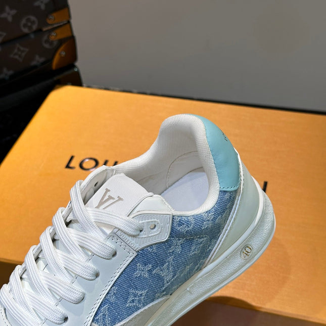 LV SNEAKER WHITE SUEDE CALFSKIN MIX BLUE DENIM