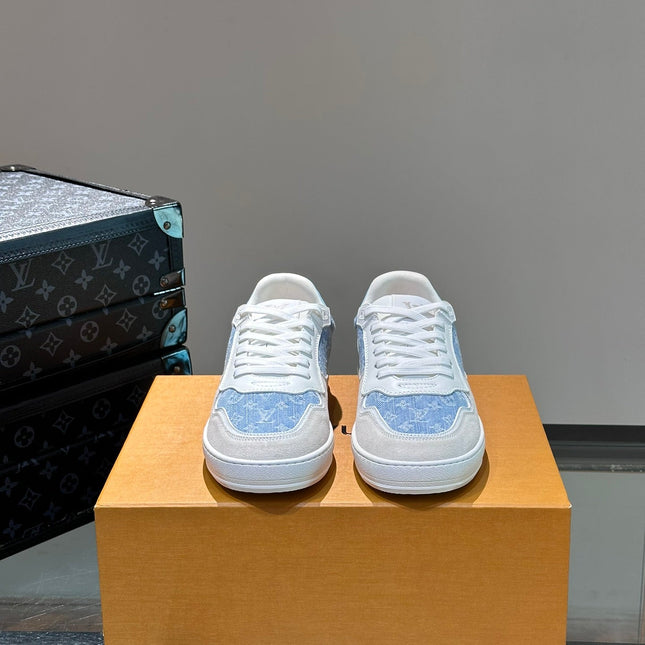 LV SNEAKER WHITE SUEDE CALFSKIN MIX BLUE DENIM