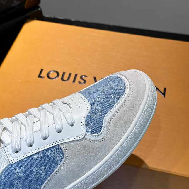 LV SNEAKER WHITE SUEDE CALFSKIN MIX BLUE DENIM