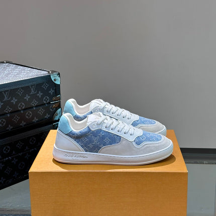 LV SNEAKER WHITE SUEDE CALFSKIN MIX BLUE DENIM