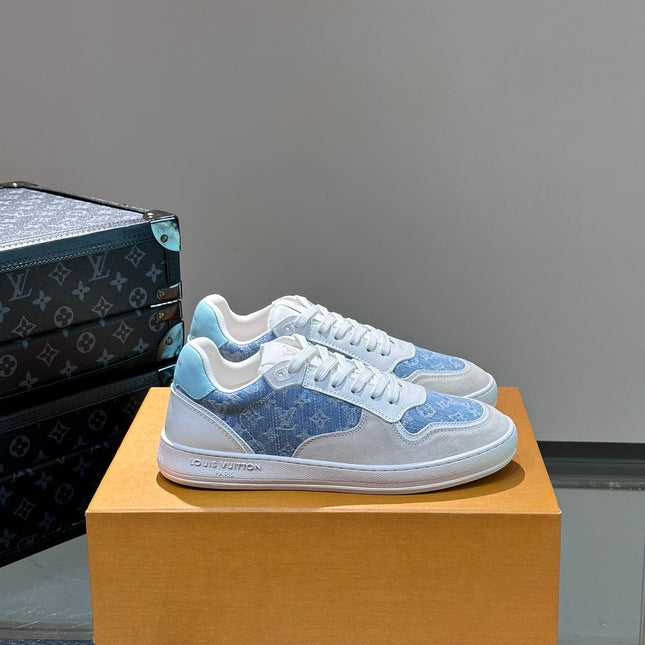 LV SNEAKER WHITE SUEDE CALFSKIN MIX BLUE DENIM