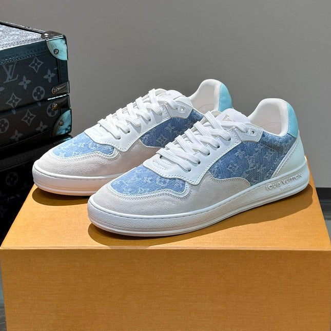 LV SNEAKER WHITE SUEDE CALFSKIN MIX BLUE DENIM