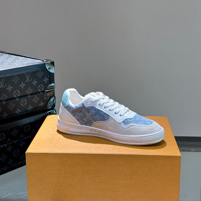 LV SNEAKER WHITE SUEDE CALFSKIN MIX BLUE DENIM