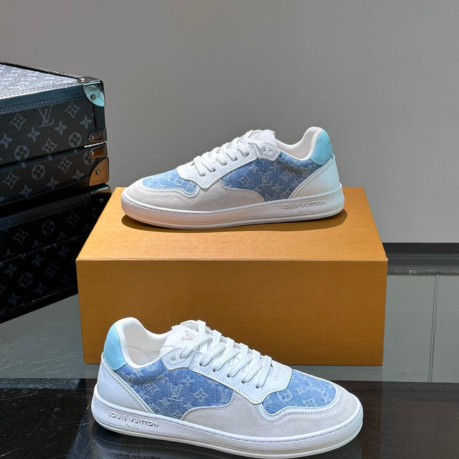 LV SNEAKER WHITE SUEDE CALFSKIN MIX BLUE DENIM