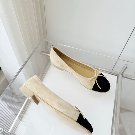 BALLET FLAT IN LIGHT YELLOW MIX BLACK SUEDE