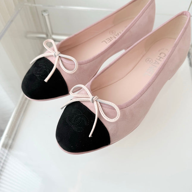 BALLET FLAT IN BABY PINK MIX BLACK SUEDE