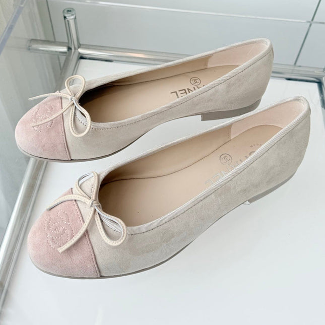 BALLET FLAT IN LIGHT PINK MIX PALE GRAY SUEDE