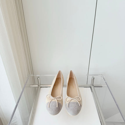 BALLET FLAT IN DOVE GRAY MIX PALE YELLOW SUEDE