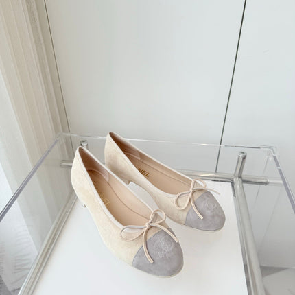 BALLET FLAT IN DOVE GRAY MIX PALE YELLOW SUEDE