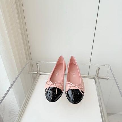 BALLET FLAT IN BABY PINK MIX BLACK CALFSKIN
