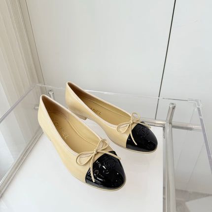 BALLET FLAT IN FLAX YELLOW MIX BLACK CALFSKIN