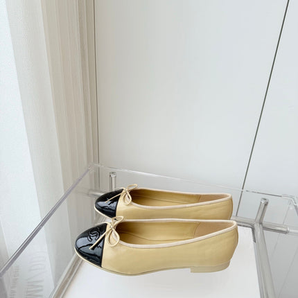 BALLET FLAT IN FLAX YELLOW MIX BLACK CALFSKIN