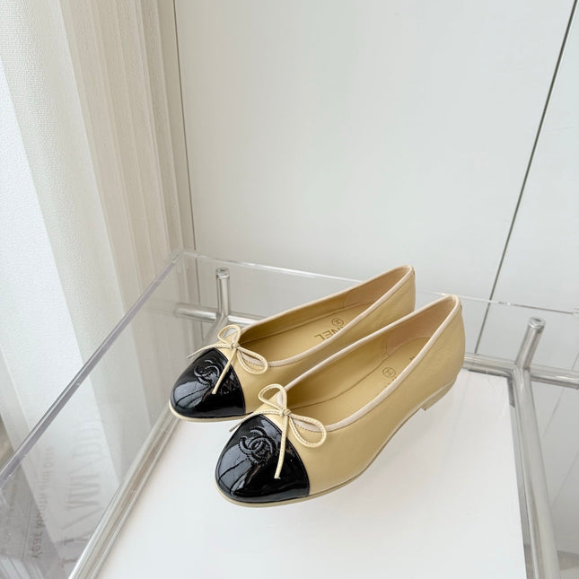 BALLET FLAT IN FLAX YELLOW MIX BLACK CALFSKIN