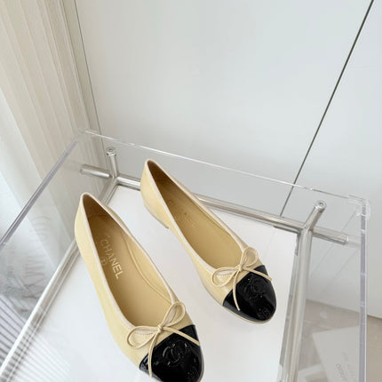 BALLET FLAT IN FLAX YELLOW MIX BLACK CALFSKIN