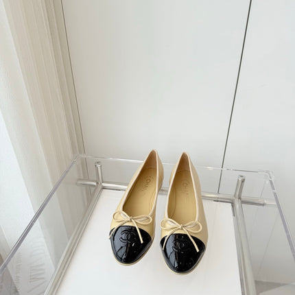 BALLET FLAT IN FLAX YELLOW MIX BLACK CALFSKIN