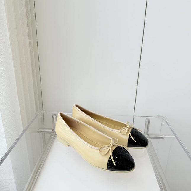 BALLET FLAT IN FLAX YELLOW MIX BLACK CALFSKIN