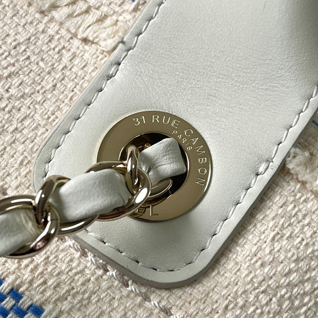 CHANEL 25S SHOPPING BAG 35 IN CREAM WHITE AND YELLOW CANVAS