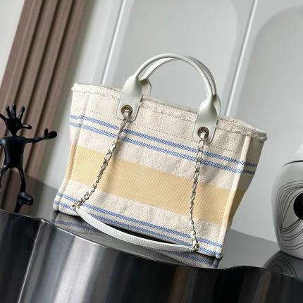 CHANEL 25S SHOPPING BAG 35 IN CREAM WHITE AND YELLOW CANVAS