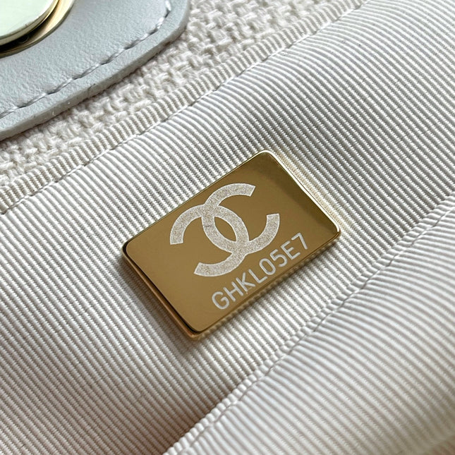 CHANEL 25S SHOPPING BAG 35 IN CREAM WHITE AND YELLOW CANVAS