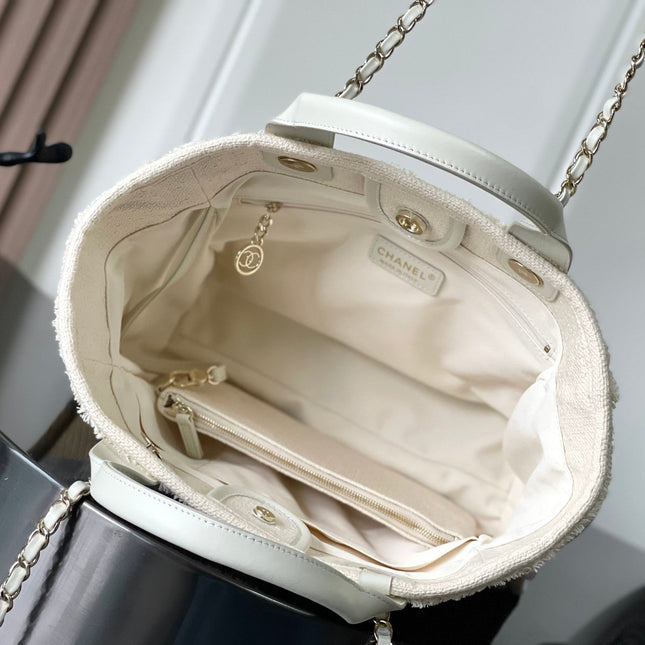 CHANEL 25S SHOPPING BAG 35 IN CREAM WHITE AND YELLOW CANVAS