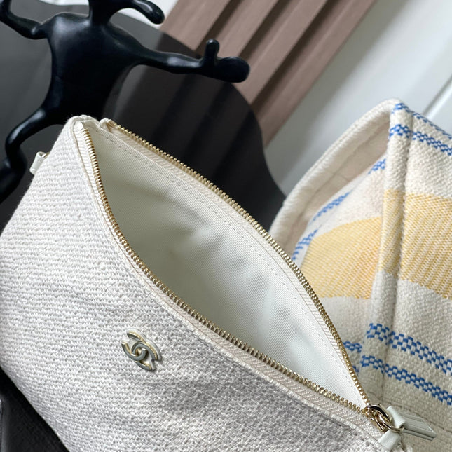 CHANEL 25S SHOPPING BAG 35 IN CREAM WHITE AND YELLOW CANVAS
