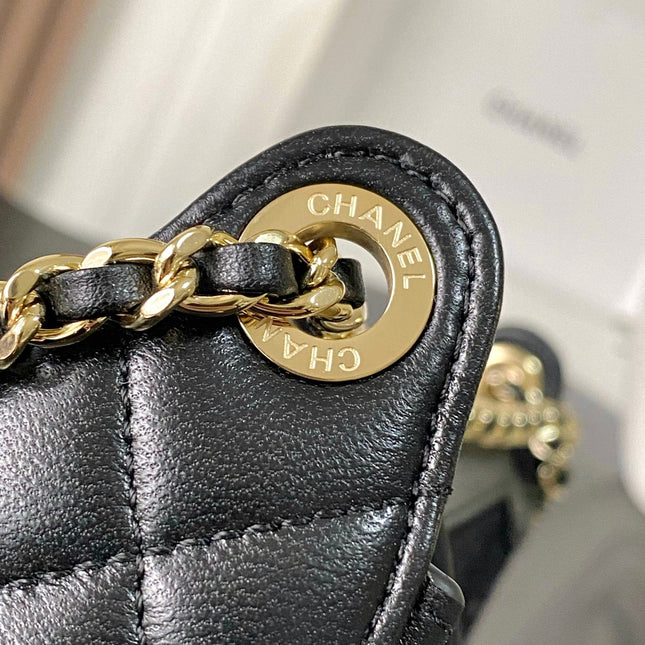CHANEL 25S CLUTCH WITH CHAIN 20 CM IN BLACK LAMBSKIN WITH GOLD HARDWARE