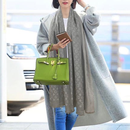 MONOGRAM SCARF 200 CM IN LIGHT GRAY CASHMERE AND SILK 388079