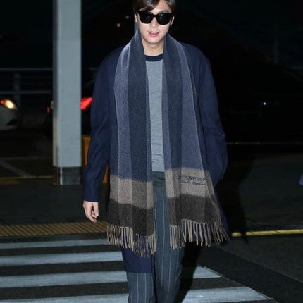 SCARF 180 CM IN NAVY BLUE MIX BLACK CASHMERE 394744