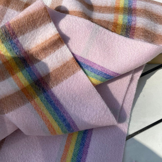 CHECK SCARF 200 CM IN LIGHT PINK MIX CAMEL BROWN CASHMERE 394750