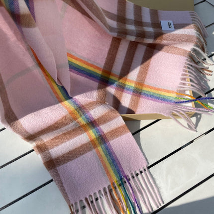 CHECK SCARF 200 CM IN LIGHT PINK MIX CAMEL BROWN CASHMERE 394750