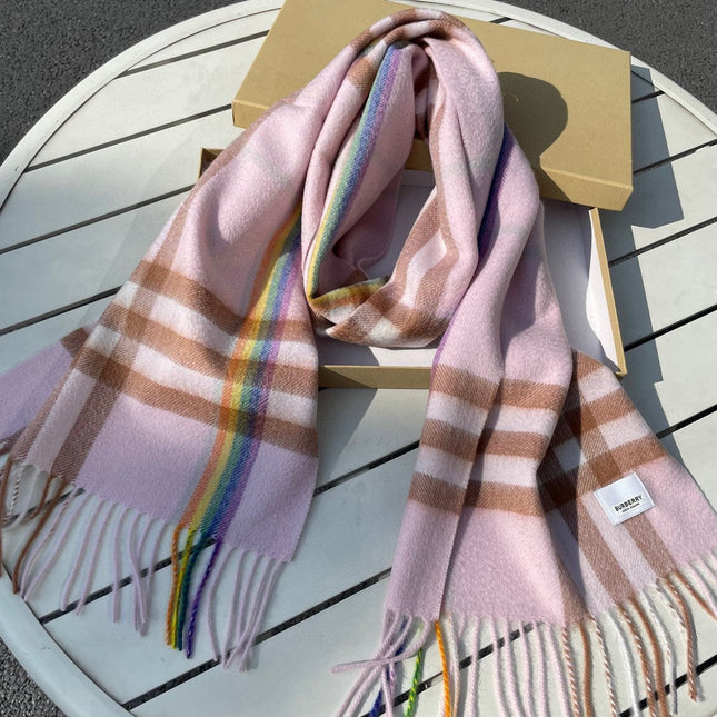 CHECK SCARF 200 CM IN LIGHT PINK MIX CAMEL BROWN CASHMERE 394750